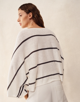 Linen Cotton Stripe Oversized Batwing Jumper