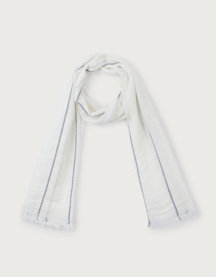 Linen Cotton Stripe Stitch Detail Scarf