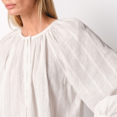 Linen Cotton Textured Stripe Boho Blouse