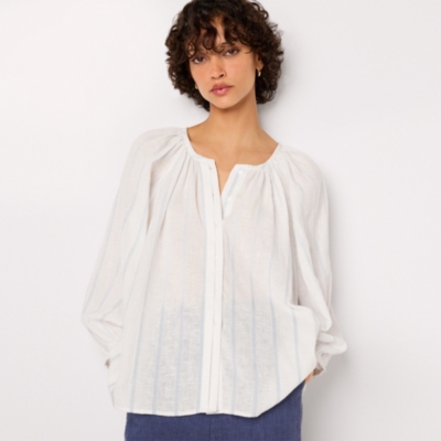 Linen Cotton Textured Stripe Boho Blouse