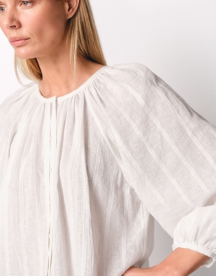 Linen Cotton Textured Stripe Boho Blouse