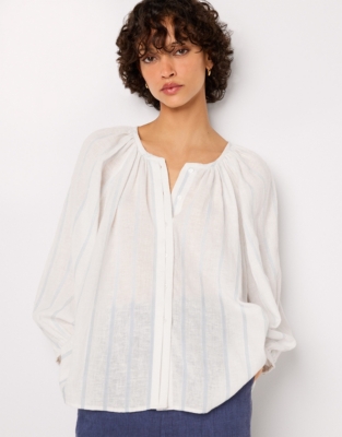 Linen Cotton Textured Stripe Boho Blouse