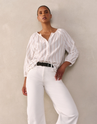 Linen Cotton Textured Stripe Boho Blouse