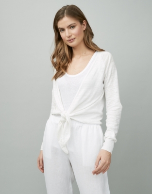 Linen-Cotton Tie-Front Cardigan | Sweaters & Cardigans | The White ...