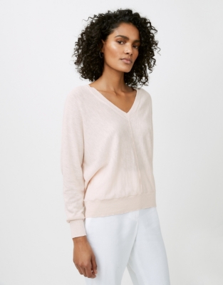 Linen-Cotton V-Neck Batwing Jumper | New In Clothing | The White Company UK
