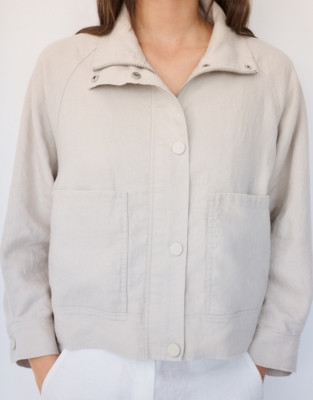 Linen Cropped Jacket - Alabaster