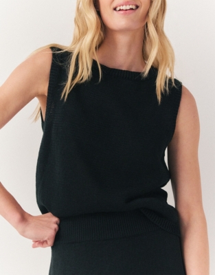 Linen Cropped Knitted Tank - Black