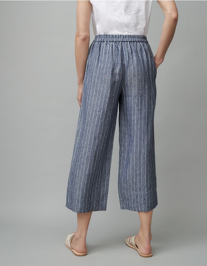 Linen Cropped Wide Leg Stripe Pants | All Clothing Sale | The White ...