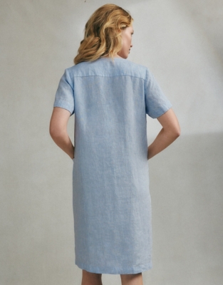 Linen Cross Front Pop Over Dress - Happy Blue