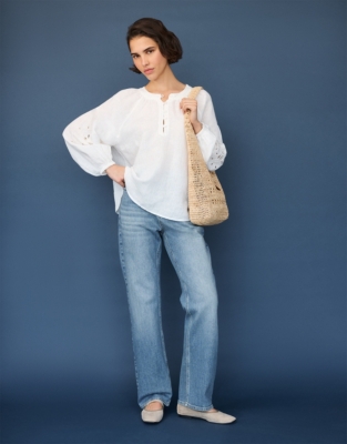 Linen Cutwork Sleeve Blouse