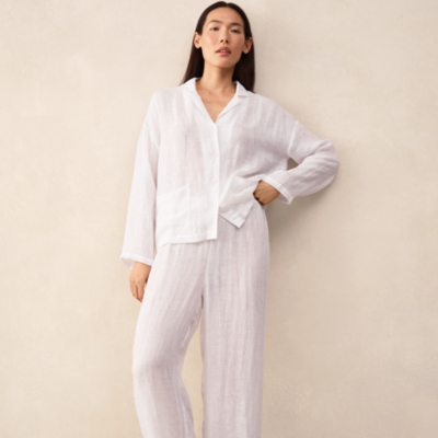 Linen Drop Shoulder Cropped Trouser Pyjama Set
