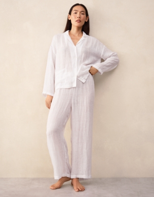 Linen Drop Shoulder Cropped Trouser Pyjama Set