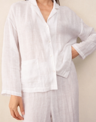 Linen Drop Shoulder Cropped Trouser Pyjama Set