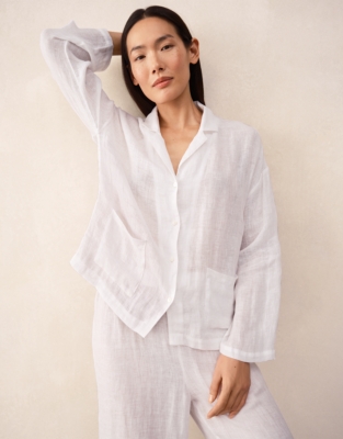 Linen Drop Shoulder Cropped Trouser Pyjama Set