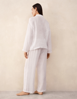 Linen Drop Shoulder Cropped Trouser Pyjama Set