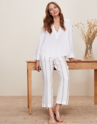 Linen Elastic-Back Wide Leg Trousers