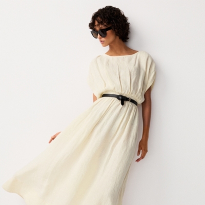 Linen Elasticated Waist Midi Dress