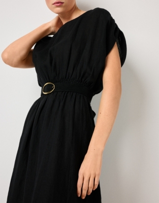 Linen Elasticated Waist Midi Dress