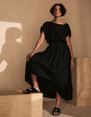 Linen Elasticated Waist Midi Dress