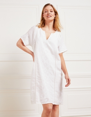 white linen embroidered dress