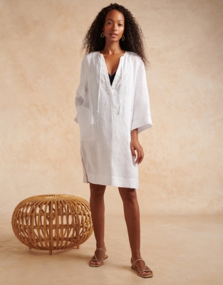 Linen Embroidered Placket Detail CoverUp Clothing Sale The White