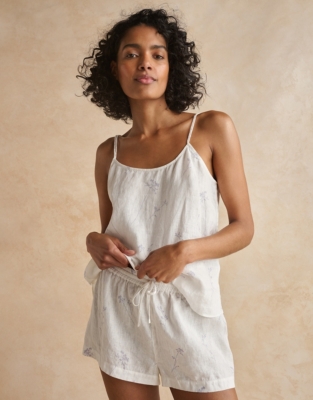 Linen Floral Print Shortie Pajama Set Pajamas The White Company US