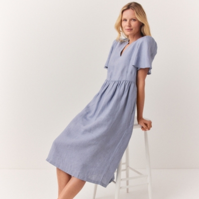 Linen Flute Sleeve Midi Dress