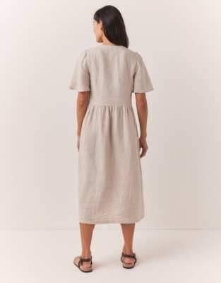 Linen Flute Sleeve Midi Dress - Flax