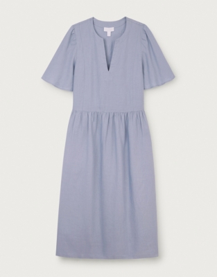 Linen Flute Sleeve Midi Dress