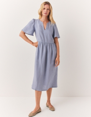 Linen Flute Sleeve Midi Dress