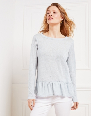 Linen Frill Hem Top All Clothing Sale The White Company US