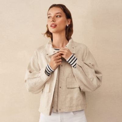 Linen Funnel Neck Jacket