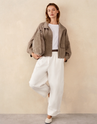 Linen Funnel Neck Jacket - Umber