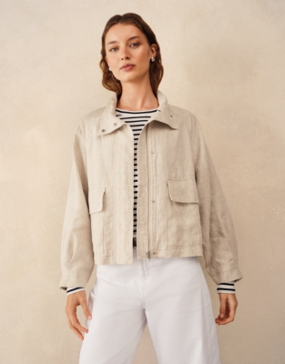 Linen Funnel Neck Jacket - Flax