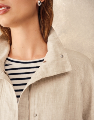 Linen Funnel Neck Jacket - Flax