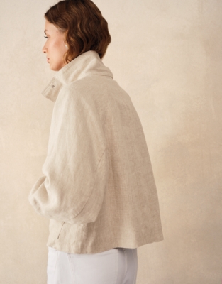Linen Funnel Neck Jacket - Flax