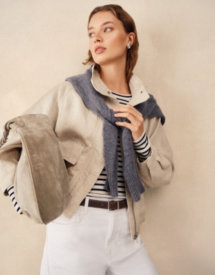 Linen Funnel Neck Jacket - Flax