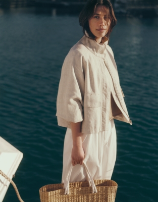 Linen Funnel Neck Jacket - Flax