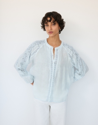 Linen Gauze Button Through Blouse