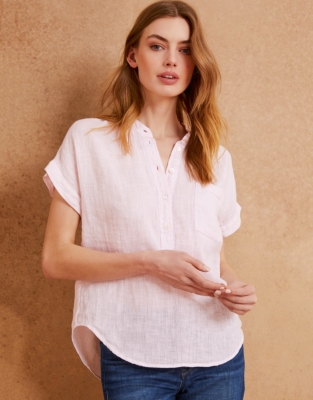 Linen Gauze Gathered Neck Top All Clothing Sale The White Company US