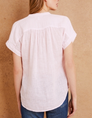 Linen Gauze Gathered Neck Top All Clothing Sale The White Company US