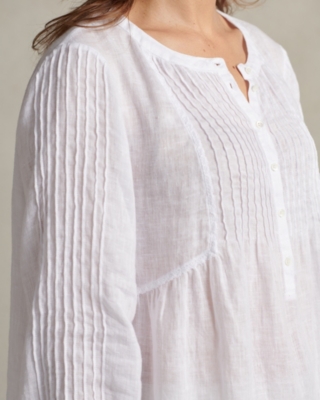 Linen Gauze Half Placket Pintuck Blouse All Clothing Sale The White