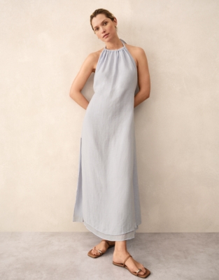 Linen Gauze Halter Neck Beach Dress