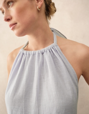 Linen Gauze Halter Neck Beach Dress