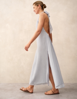 Linen Gauze Halter Neck Beach Dress