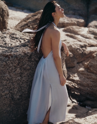 Linen Gauze Halter Neck Beach Dress