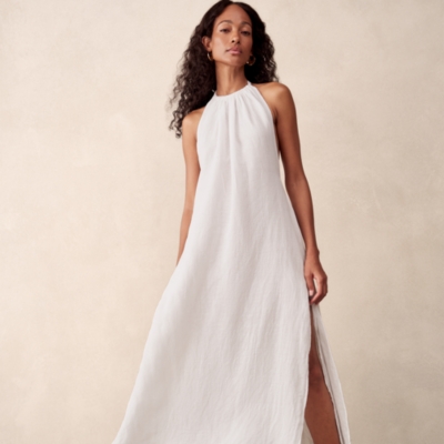Linen Gauze Halter Neck Beach Dress