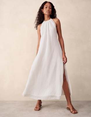 Linen Gauze Halter Neck Beach Dress