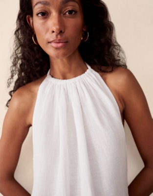 Linen Gauze Halter Neck Beach Dress