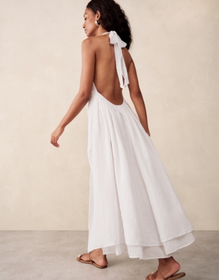 Linen Gauze Halter Neck Beach Dress